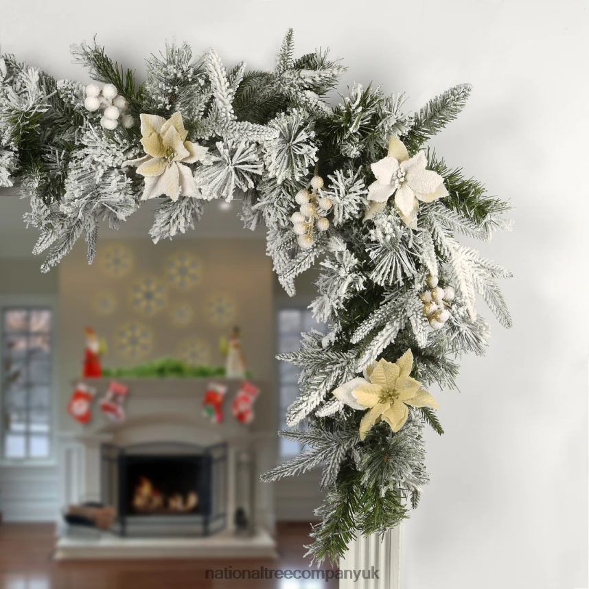 Greenery | National Tree Company Artificial Christmas Garland Green Colonial Fir Decorated With Flowers Berry Clusters Frosted Branches Christmas Collection 9 Feet F2L4F401